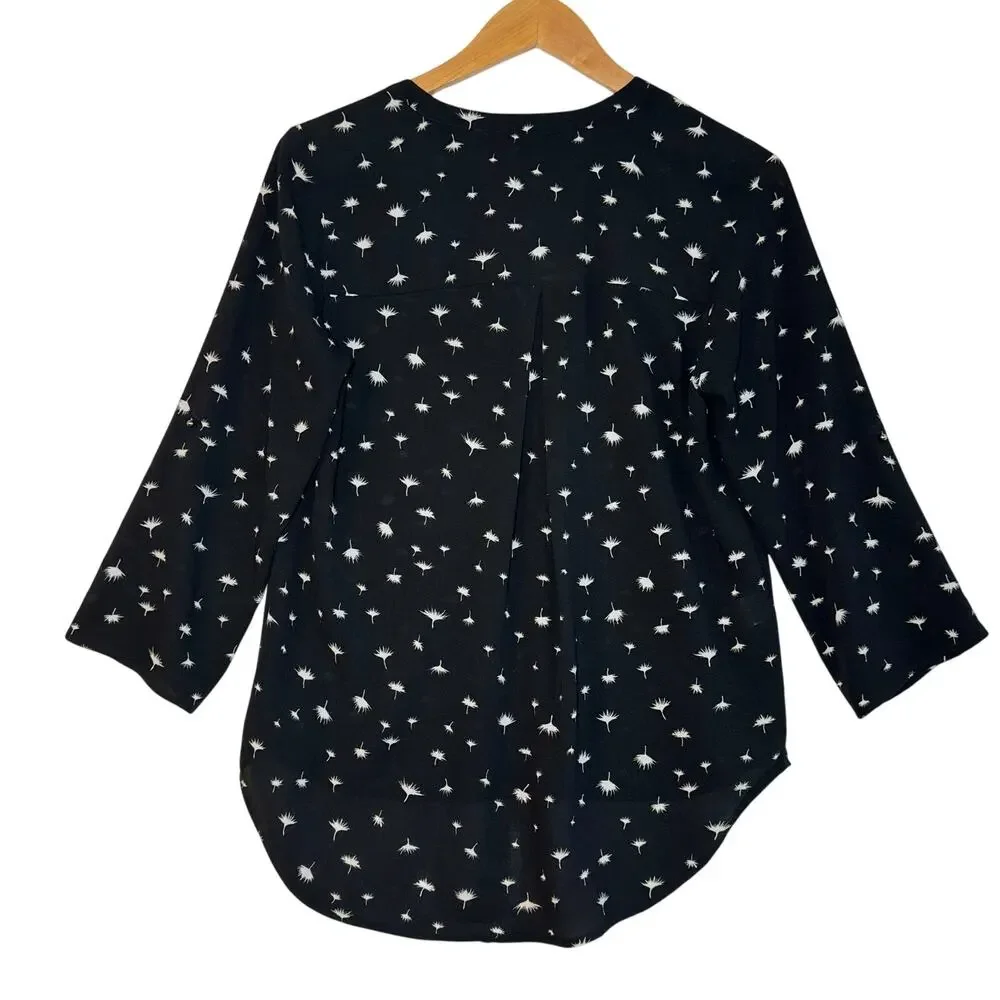 Daniel Rain Semi Sheer Blouse Quarter Sleeve V Neck Office Career Small Black - Picture 2 of 12